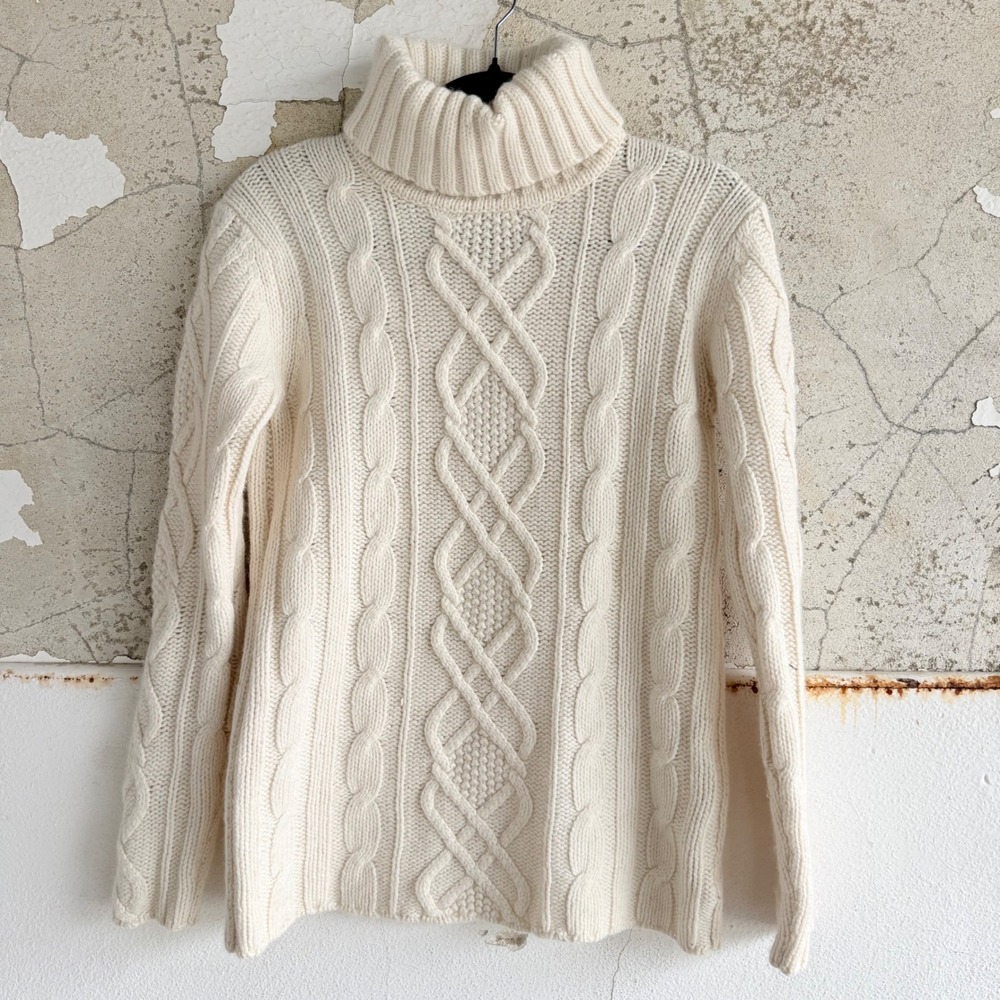 Eddie Bauer Merino Wool Sweater Cable Knit Turtleneck Womens M Chunky Fisherman